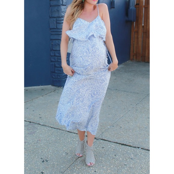 Maternity Motherhood Ruffle Top Maxi M Cottage Summer Beach Vacation Boho Preppy - Picture 2 of 10